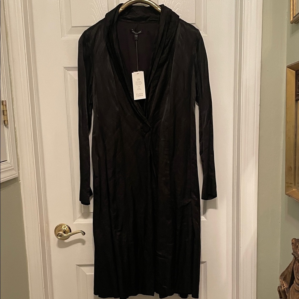 Eileen Fisher Black Long Open-Front Coat